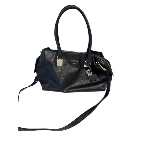 Guess Black Embossed Logo Handbag With Gold Hardware & Adjustable Strap - Picture 1 of 12